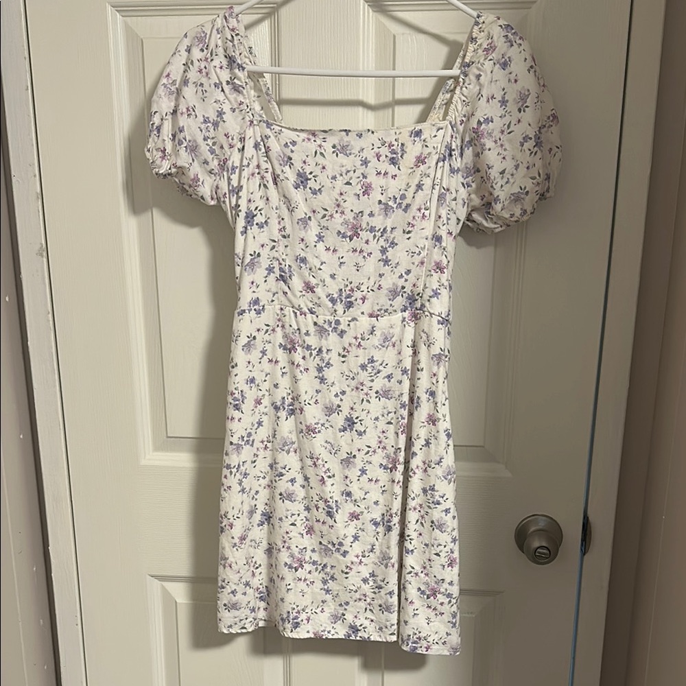 Hollister Purple Floral White Mini Linen Dress